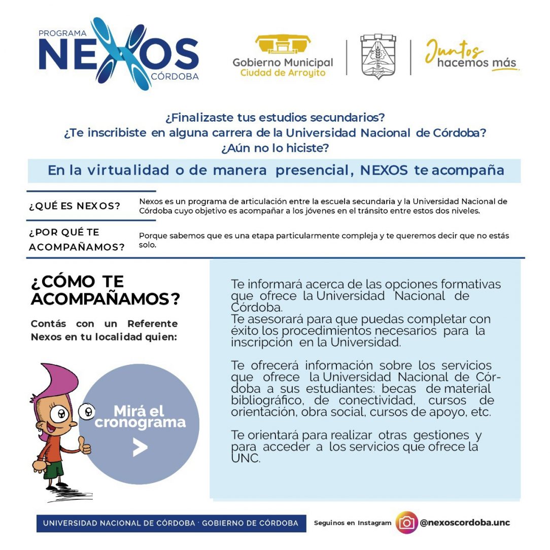 EL PROGRAMA NEXOS DE LA UNC ATENDERÁ NUEVAMENTE EN ARROYITO