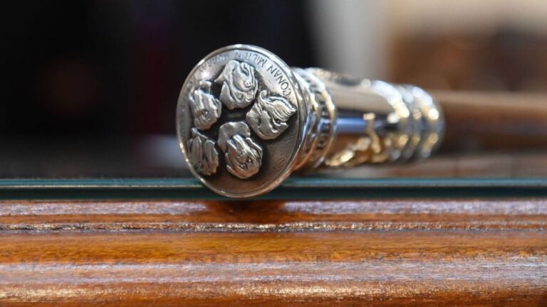 EL BASTÓN PRESIDENCIAL TIENE LOS 5 PERROS DE MILEI EN LA EMPUÑADURA